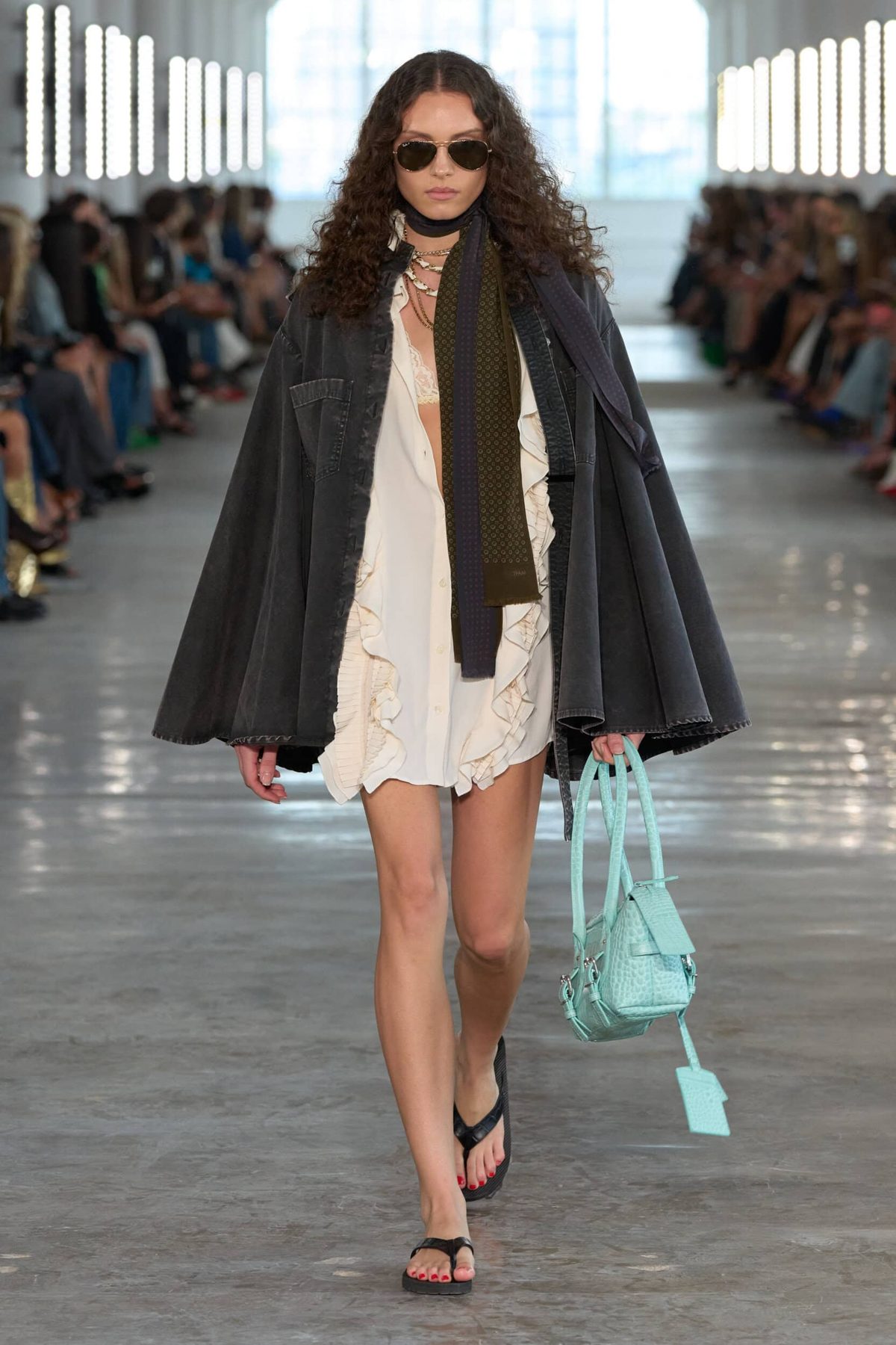 Runway model with voluminous curls, 7 For All Mankind Spring 2027 show